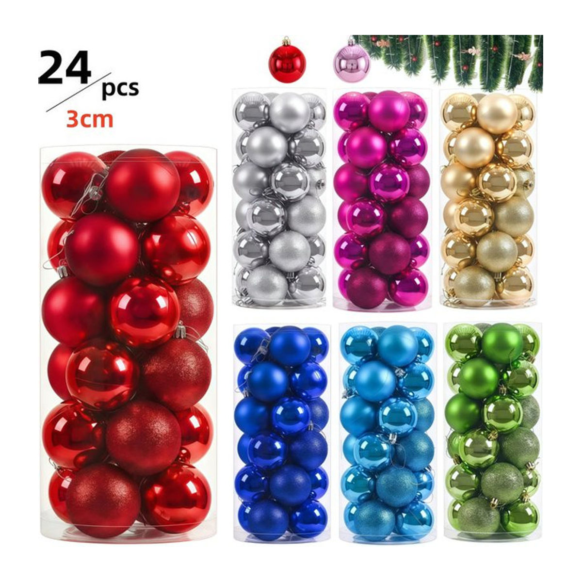 24er Set Disney Weihnachtskugeln aus Kunststoff, rund, mehrfarbig und silber, Durchmesser: 3 cm - Bild 1