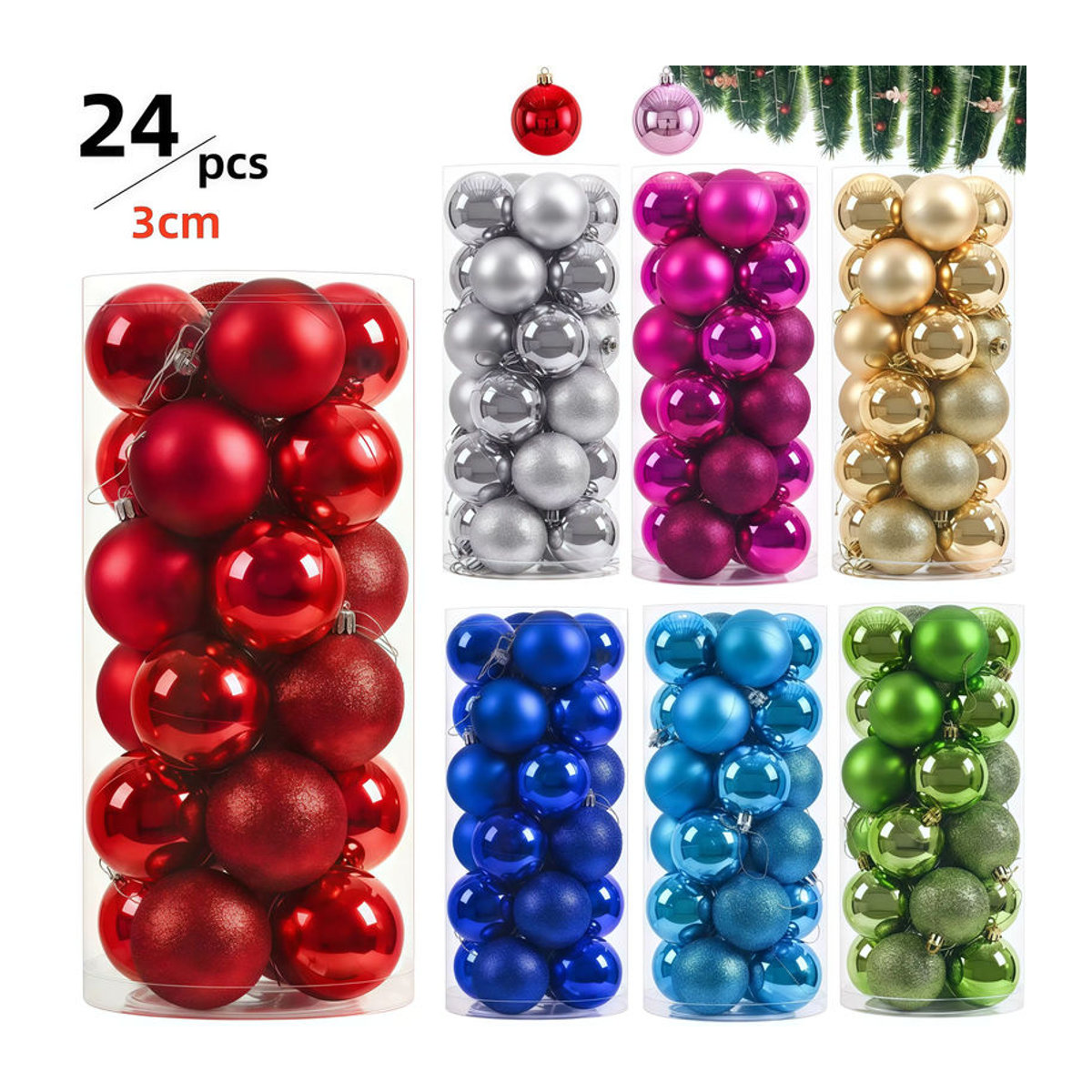 24er Set Disney Weihnachtskugeln aus Kunststoff, rund, mehrfarbig und silber, Durchmesser: 3 cm - Bild 5