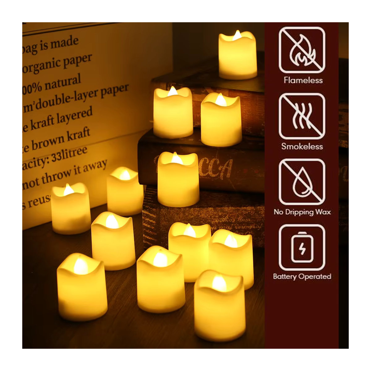 24er Set Flammenlose LED Teelichter in Weiß mit Flackereffekt für Dekoration zu Halloween, Hochzeit und Weihnachten - Bild 2