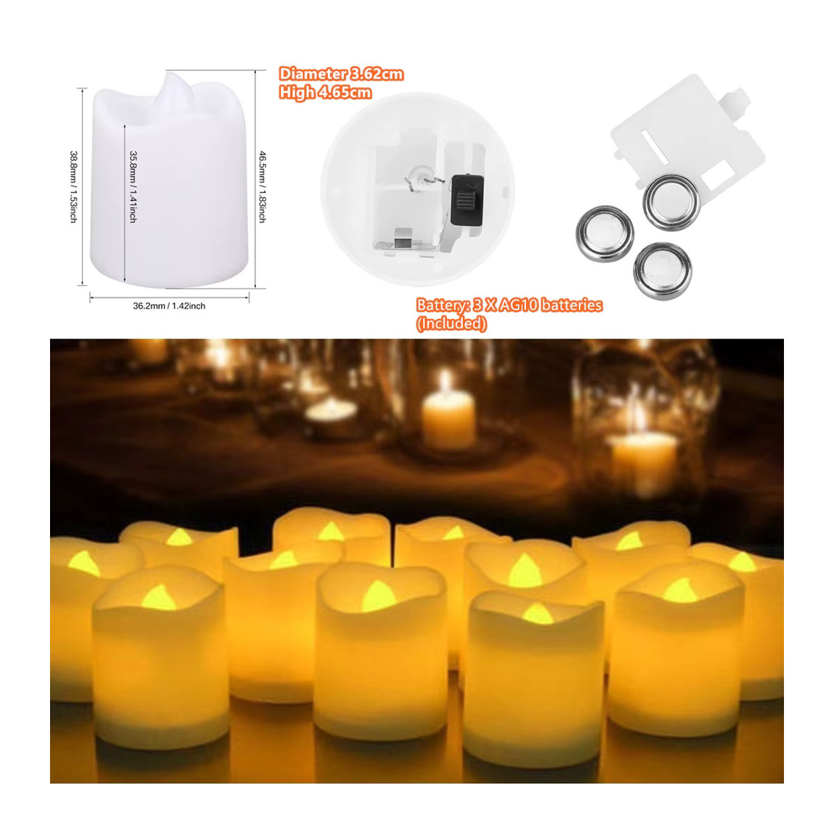 24er Set Flammenlose LED Teelichter in Weiß mit Flackereffekt für Dekoration zu Halloween, Hochzeit und Weihnachten - Bild 3