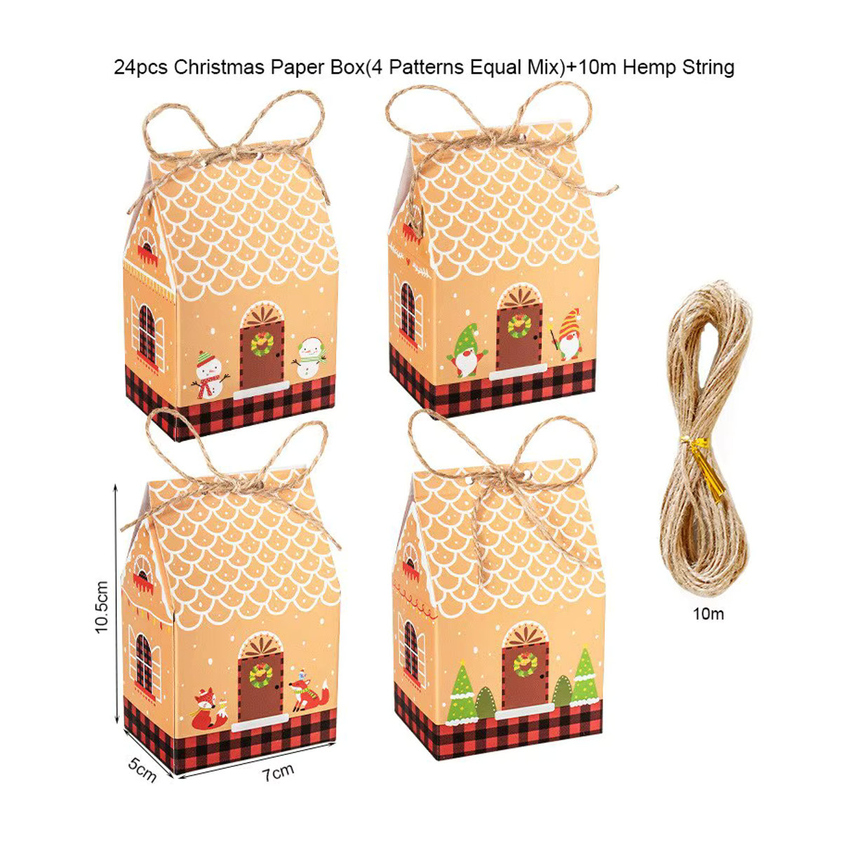 24er Set Hausform Geschenkboxen aus Papier in Braun für Weihnachten und Neujahr zur Verpackung von Süßigkeiten und Keksen - Bild 6