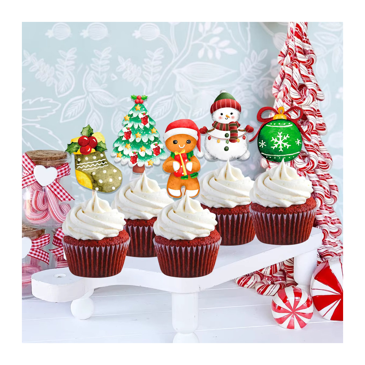 24er Set Tissy Weihnachten Kuchen Topper aus Papier mit Santa Claus, Schneemann und Lebkuchenmann in Mehrfarbig für deine Weihnachts- und Partydekoration - Bild 2