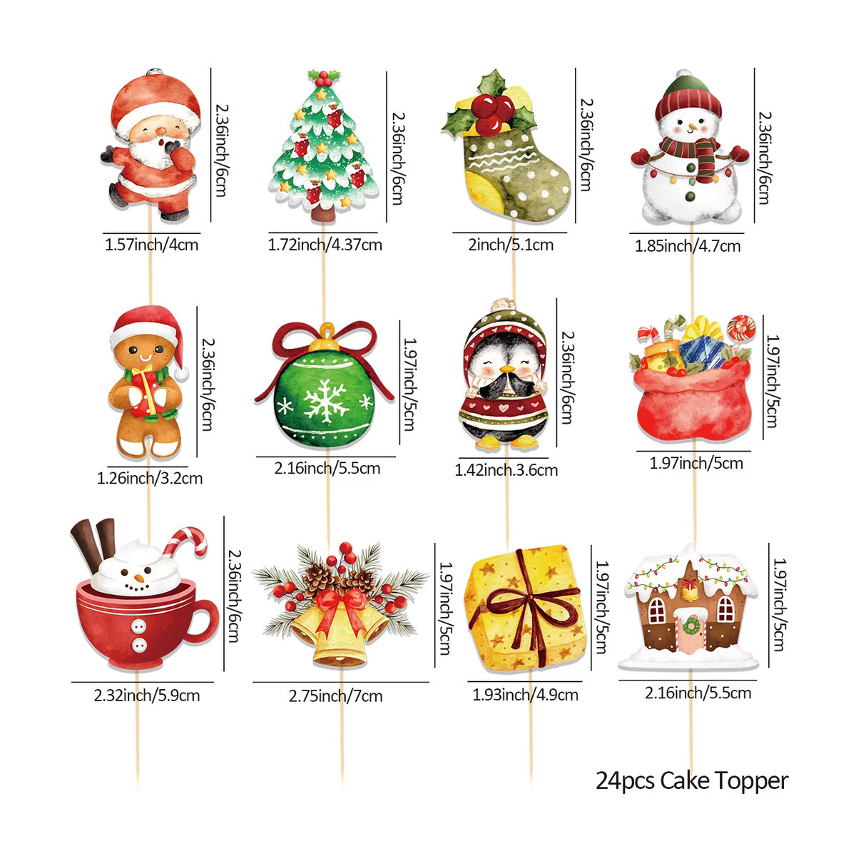 24er Set Tissy Weihnachten Kuchen Topper aus Papier mit Santa Claus, Schneemann und Lebkuchenmann in Mehrfarbig für deine Weihnachts- und Partydekoration - Bild 3