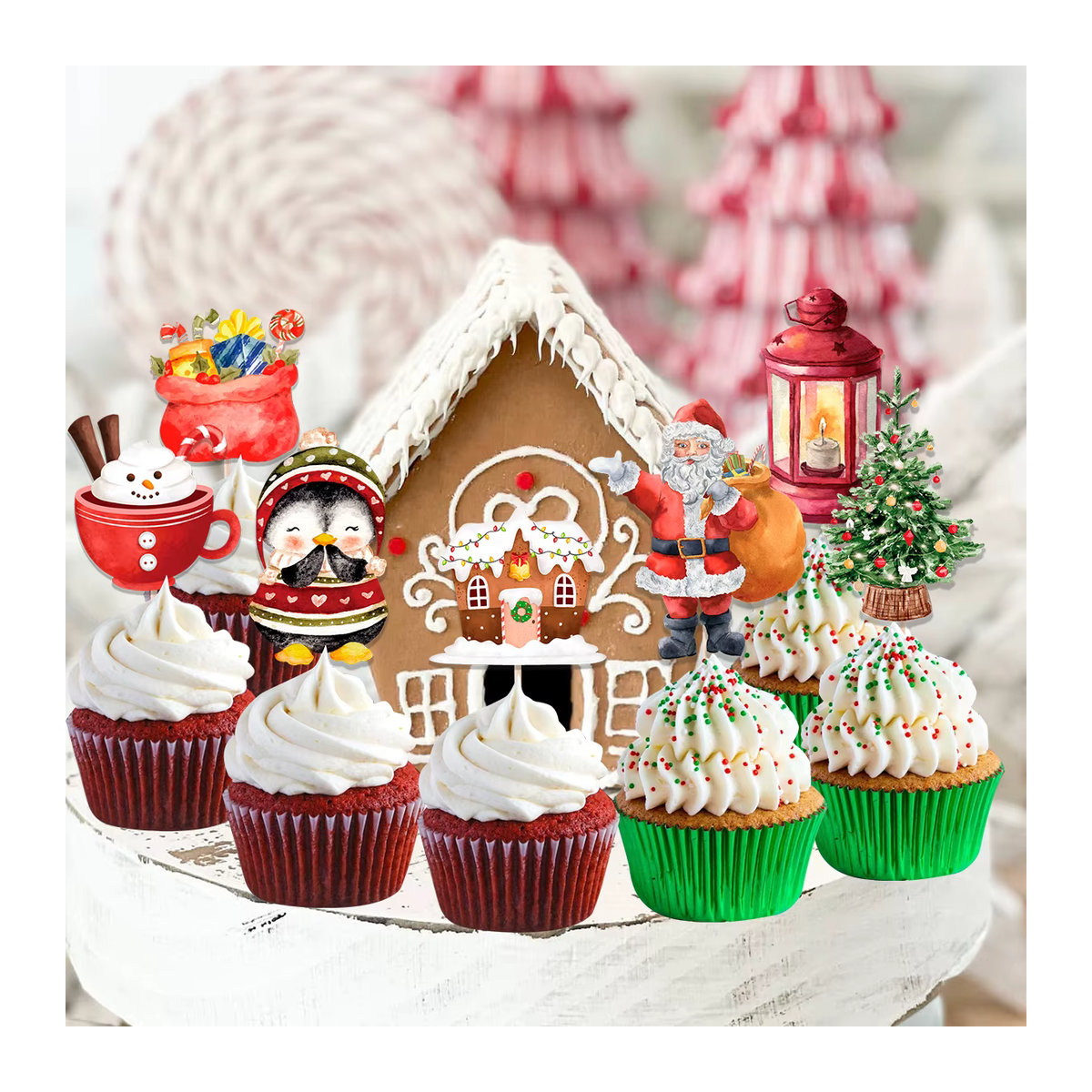 24er Set Tissy Weihnachten Kuchen Topper aus Papier mit Santa Claus, Schneemann und Lebkuchenmann in Mehrfarbig für deine Weihnachts- und Partydekoration - Bild 4