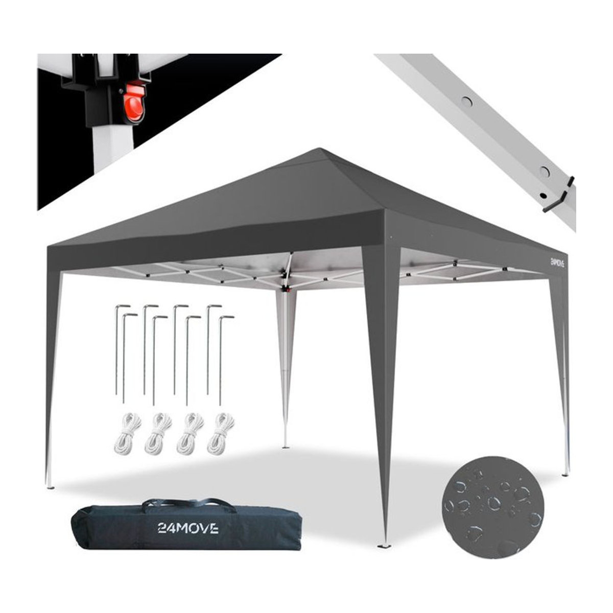 24MOVE® Pavillon Santos Pop-Up Partyzelt Grau, B/T: 300 x 300 cm, UV-Schutz 50+ und wasserdicht - Bild 1