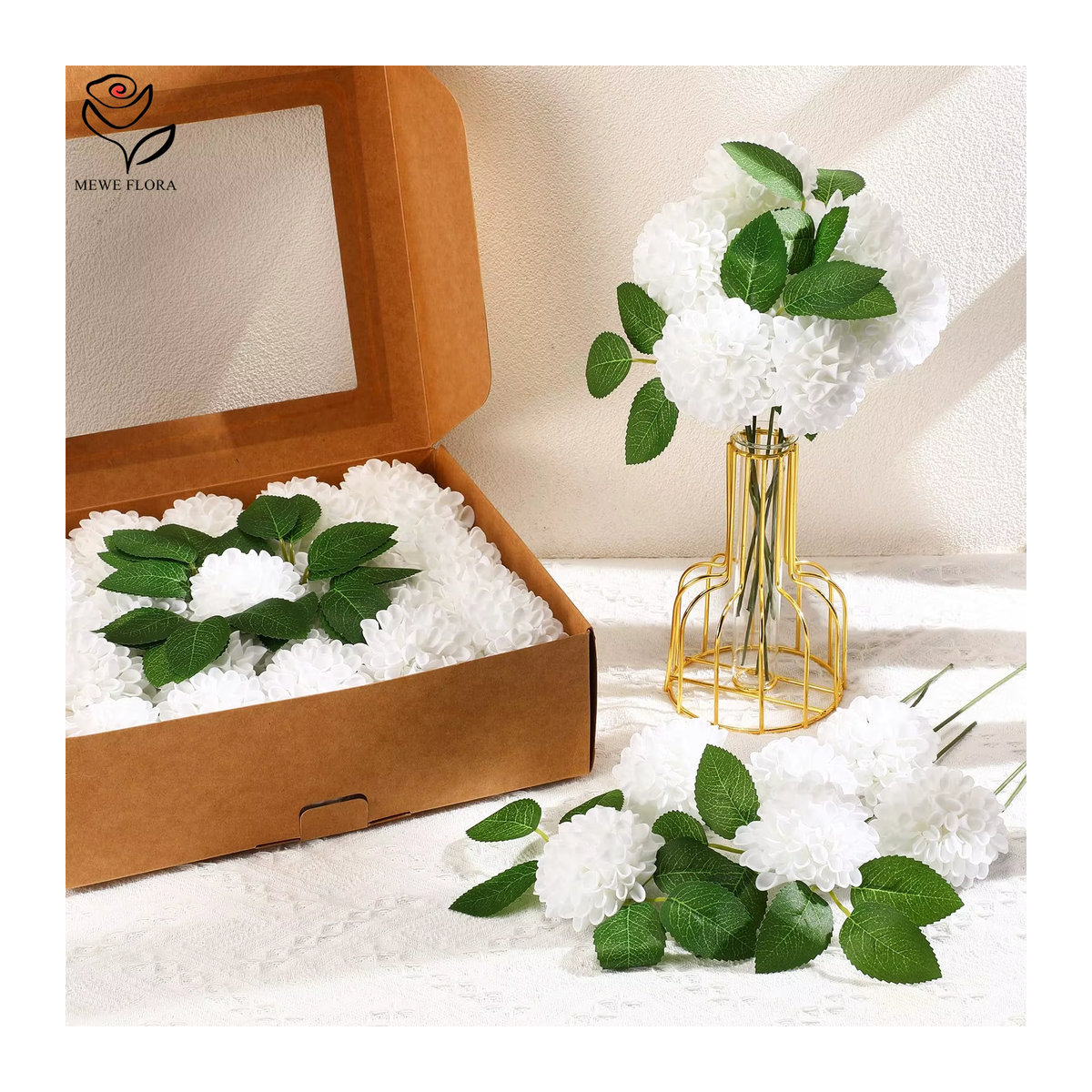 25 Stück künstliche Hortensien in Weiß von YN HI FLOWER als Dekoration für Hochzeiten und Wohnkultur - Bild 5