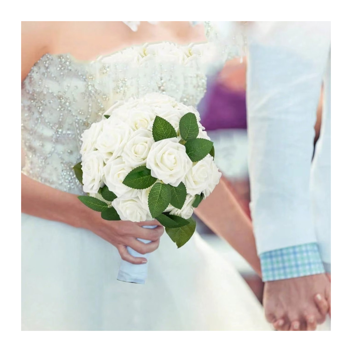 25 Stück künstliche Rosen aus Schaumstoff von MENGHAO in Pink und Weiß für Hochzeit und Valentinstag - Bild 2