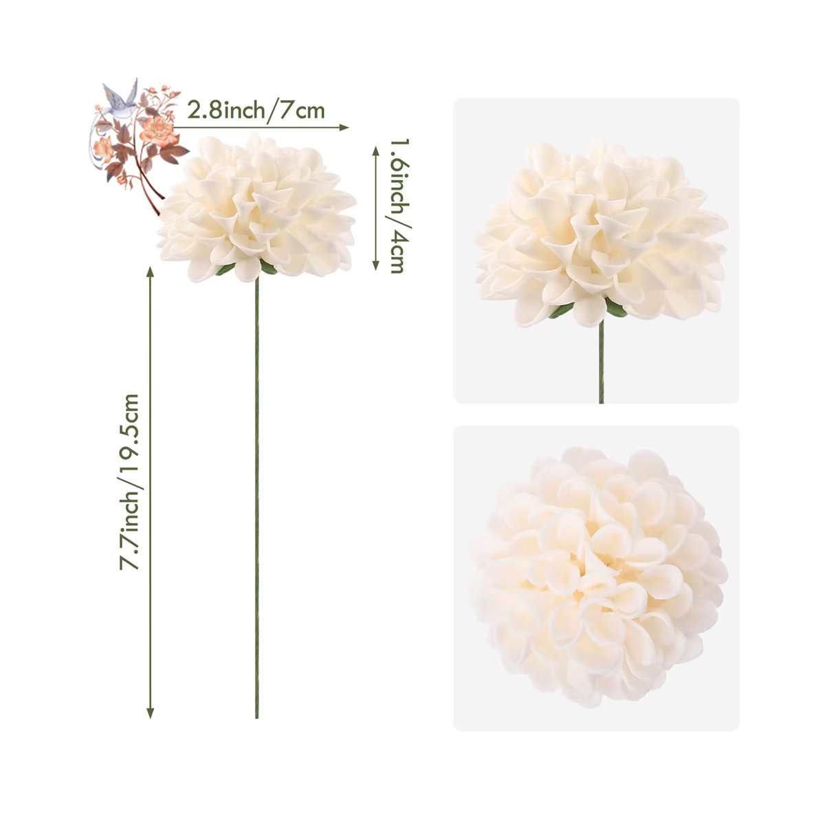 25 Stück künstliche Schaumstoff-Dahlien und Gänseblümchen mit Stiel in Pink und Weiß von YN HI FLOWER für - Bild 6