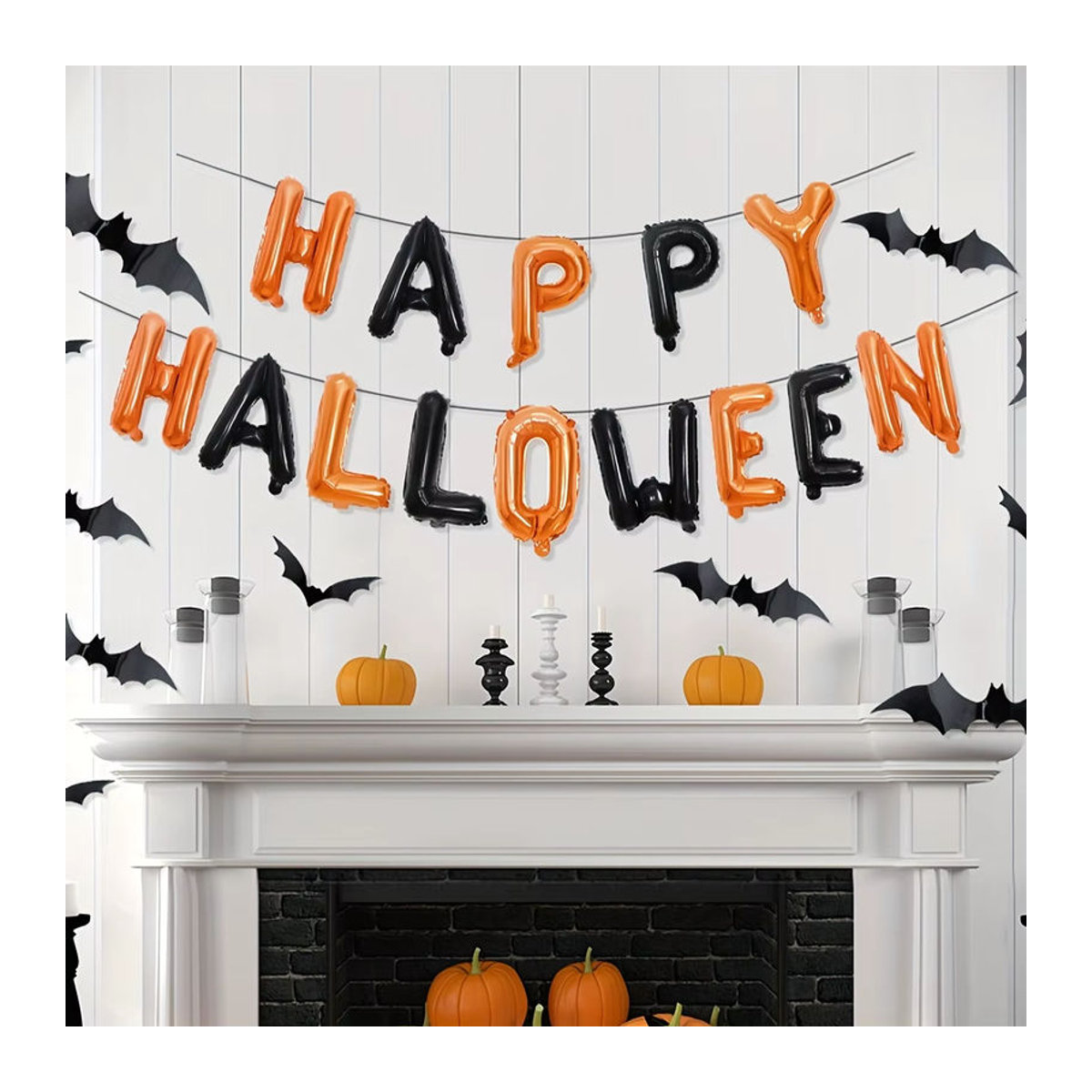 26-teiliges Halloween Dekorationsset mit Ballons und Fledermaus Wandaufklebern in Schwarz und Orange - Bild 5