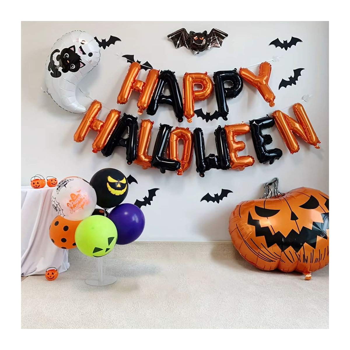 26-teiliges Halloween Party Dekorationsset mit Fledermaus- und Buchstaben-Ballons in Orange aus Kunststoff zum Aufhängen - Bild 5