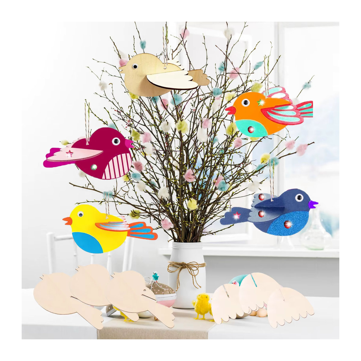 264 Stück DIY-Kunsthandwerk 3D-Holzvögel aus Holz in Mehrfarbig zur Dekoration für Weihnachten, Hochzeiten und Geburtstage - Bild 3