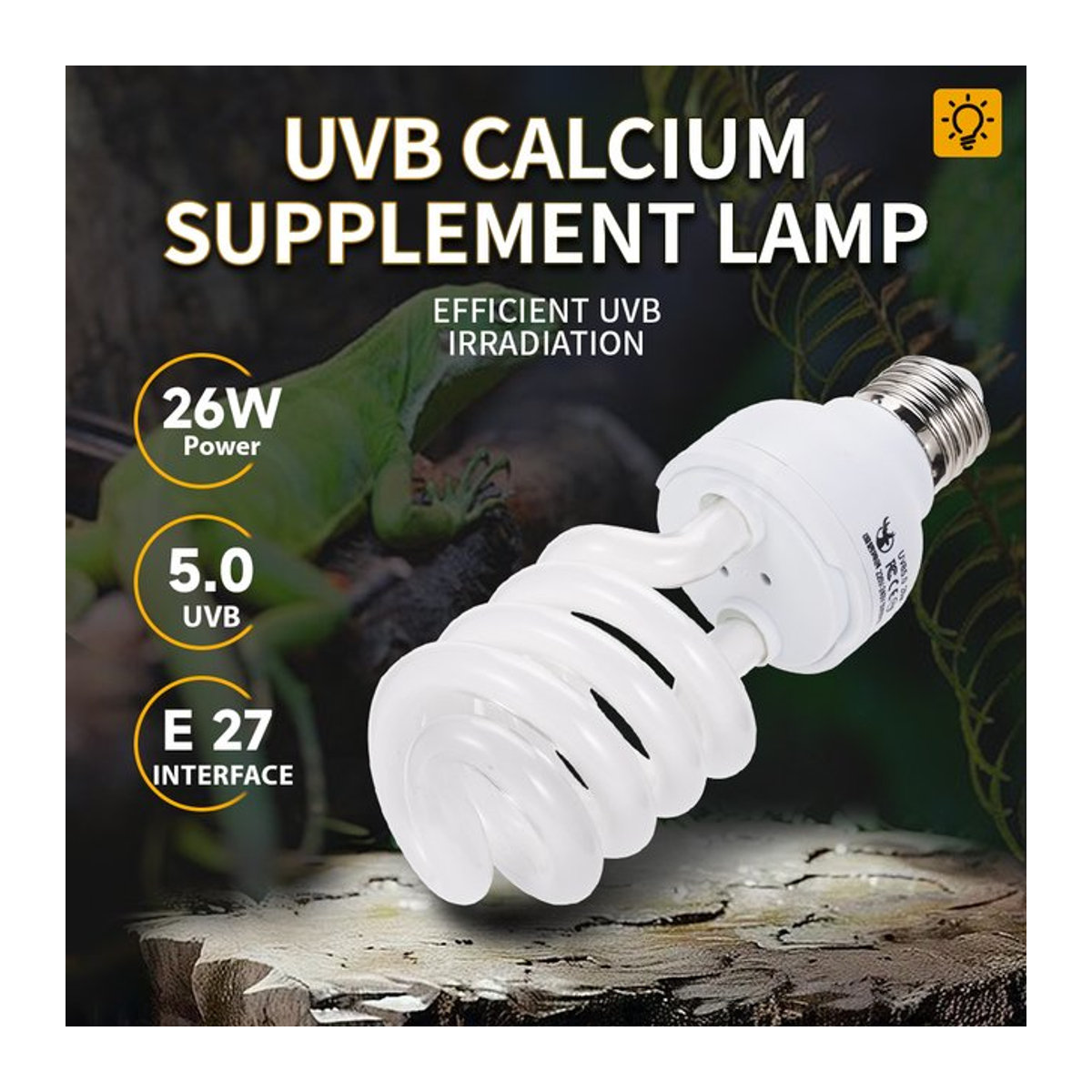 26W Tierkäfiglampe mit E27 Fassung zur Kalzium-Ergänzung für Reptilien, Amphibien und Geflügel - Bild 1