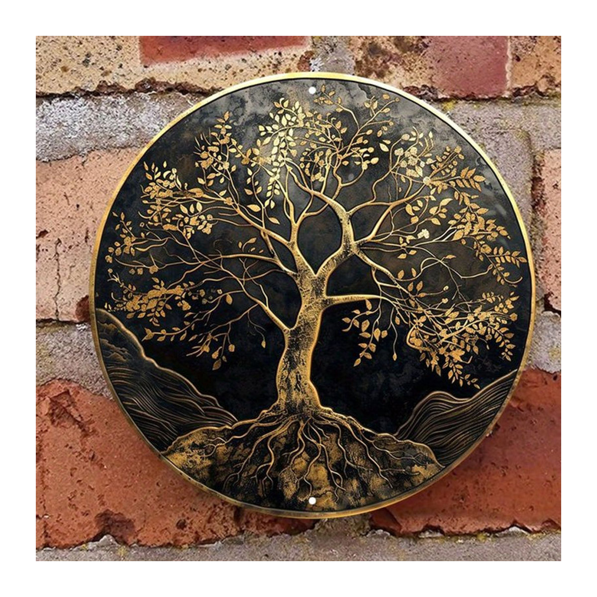2D Flat Aluminiumschild Baum des Lebens runde Wanddekoration Gold und Schwarz Durchmesser: 20,32 cm - Bild 1