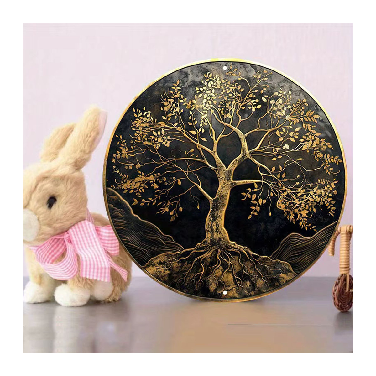 2D Flat Aluminiumschild Baum des Lebens runde Wanddekoration Gold und Schwarz Durchmesser: 20,32 cm - Bild 6