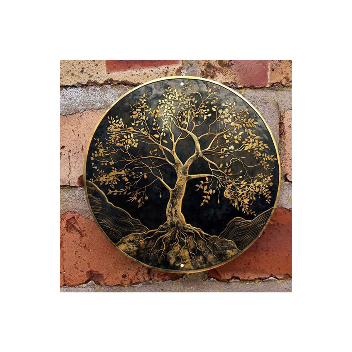 2D Flat Aluminiumschild Baum des Lebens runde Wanddekoration Gold und Schwarz Durchmesser: 20,32 cm - Bild 7