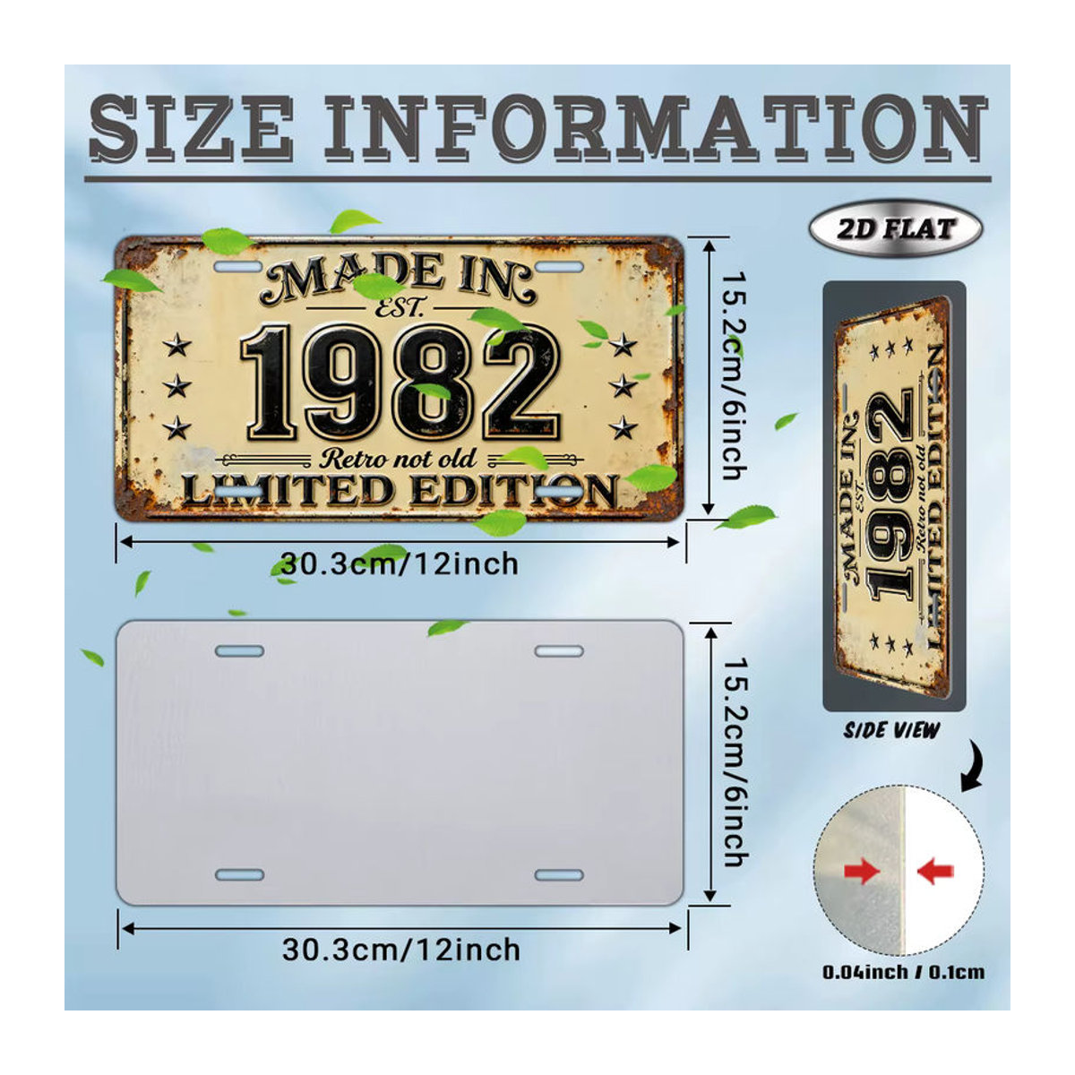 2D Flat Vintage 1982 Metall-Wandschild Retro-Aluminiumplakette in Beige, B: 30,48 cm, H: 30,48 cm - Bild 3