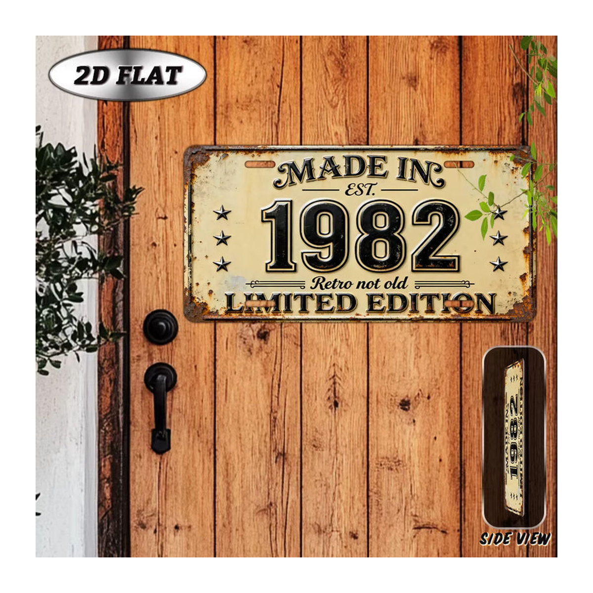 2D Flat Vintage 1982 Metall-Wandschild Retro-Aluminiumplakette in Beige, B: 30,48 cm, H: 30,48 cm - Bild 4