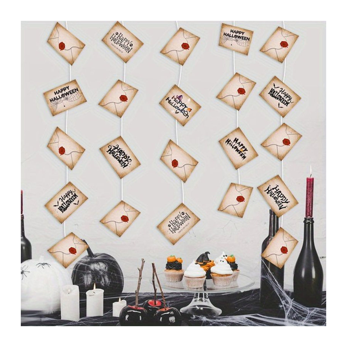 2er-Pack CYZIWEIN Vintage Halloween Zauberer Dekoration, 20 beige hängende Papier-Umschläge mit Schnur für Weihnachtsfeiern - Bild 1