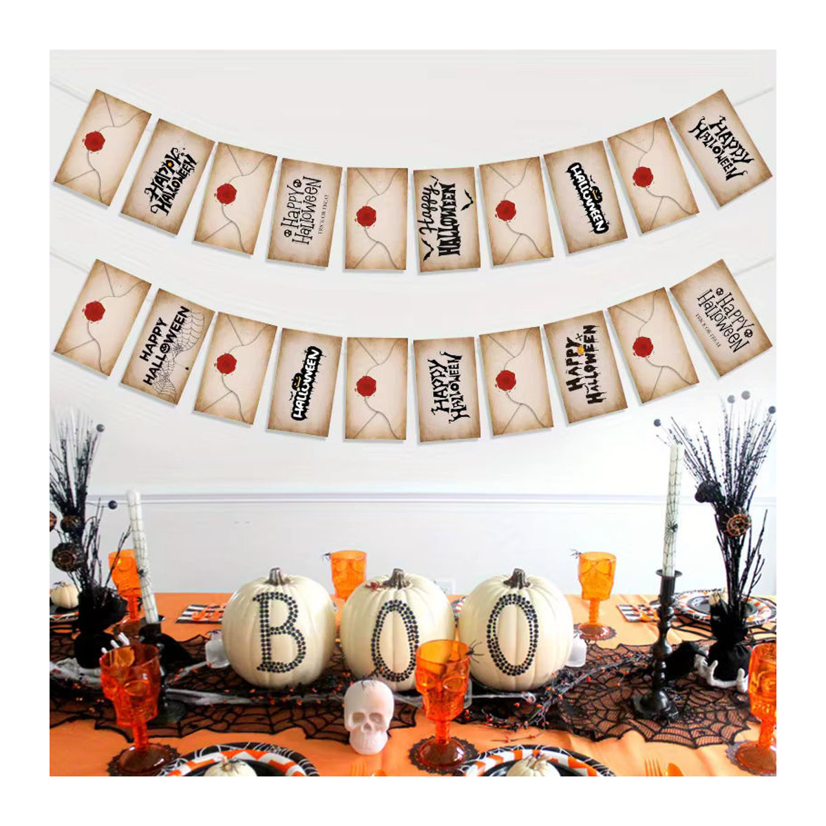 2er-Pack CYZIWEIN Vintage Halloween Zauberer Dekoration, 20 beige hängende Papier-Umschläge mit Schnur für Weihnachtsfeiern - Bild 2