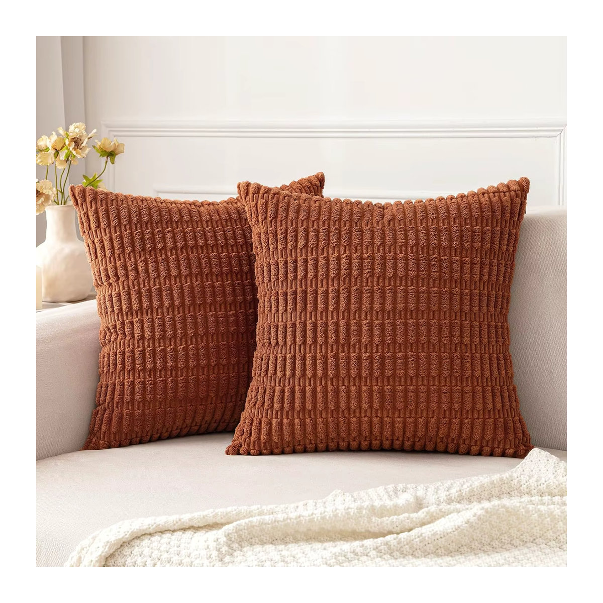2er-Pack dekorative Kissenbezüge in Neutral für Wohnzimmer, Sofa und Bett, B/B: 45,7 x 45,7 cm - Bild 1