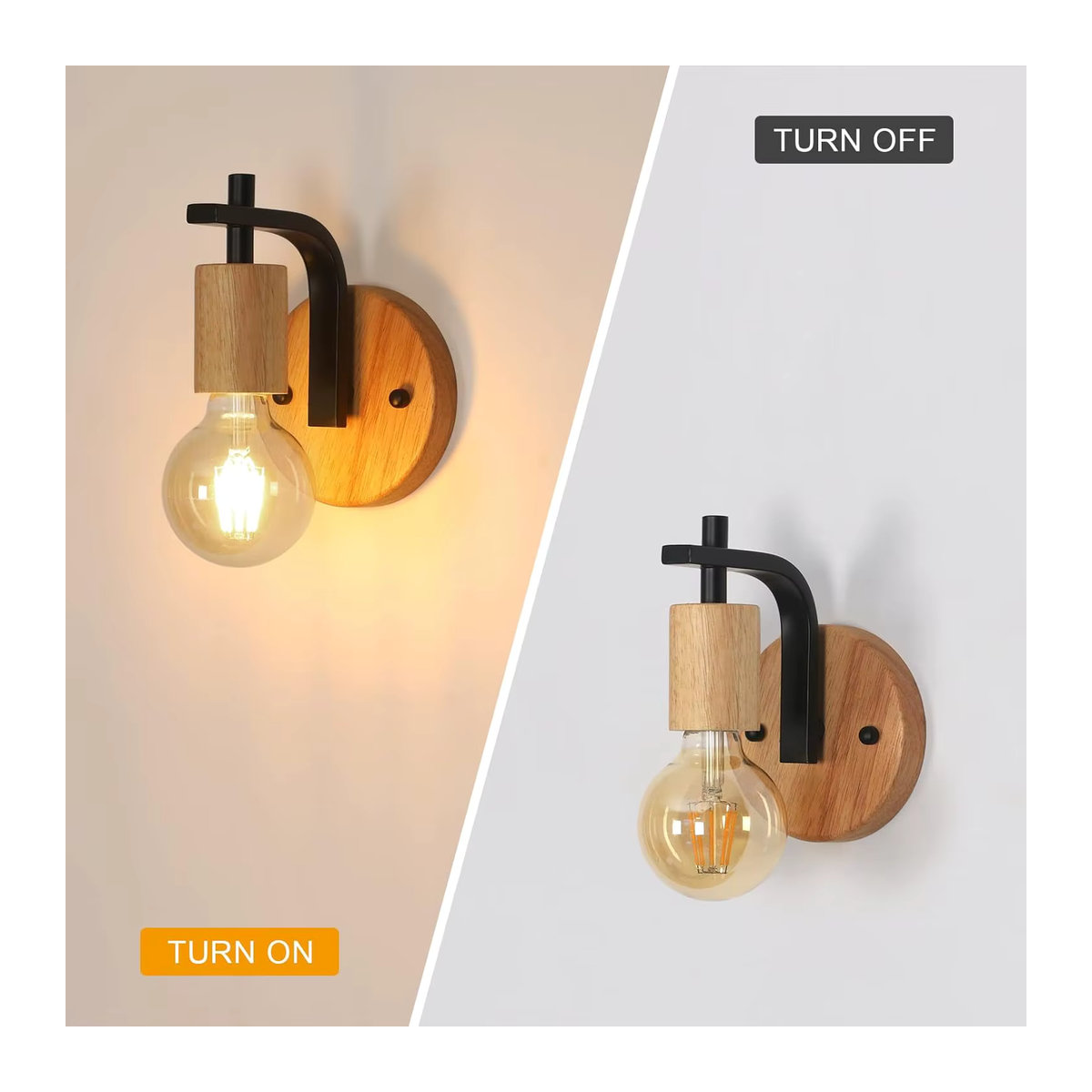 2er-Pack Vintage Wandleuchten aus Holz in Schwarz/Natur im Industrial-Design mit E27 Fassung - Bild 3