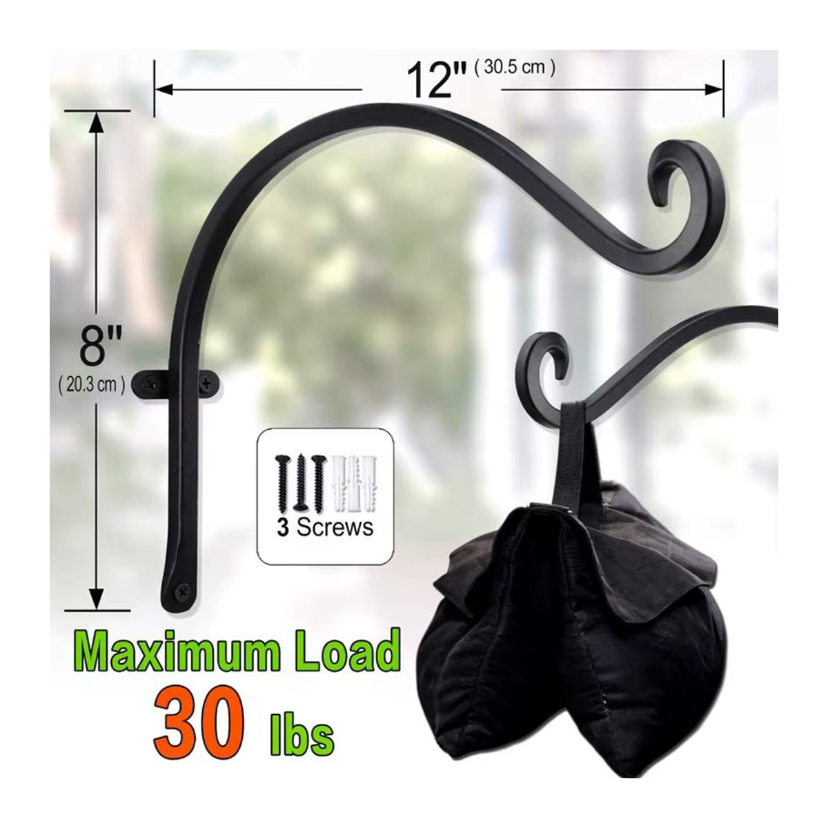 2er-Pack Wandhaken aus Metall für Pflanzen und Dekoration, Wandmontierte Haken in Weiß oder Schwarz, Höhe: 30,48 cm - Bild 3