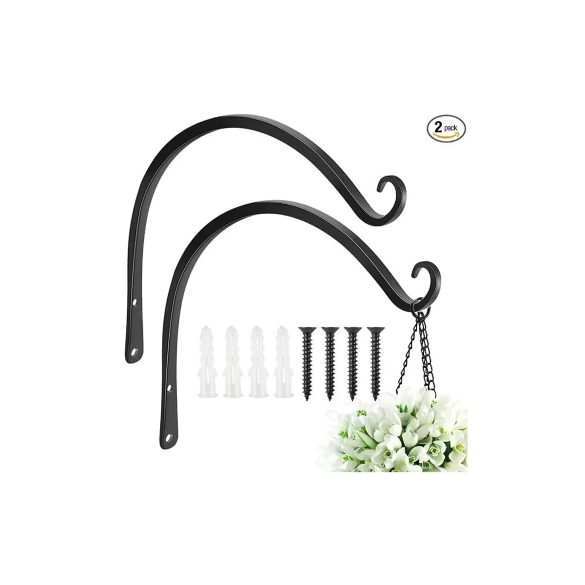 2er-Pack Wandhaken aus Metall für Pflanzen und Dekoration, Wandmontierte Haken in Weiß oder Schwarz, Höhe: 30,48 cm - Bild 4