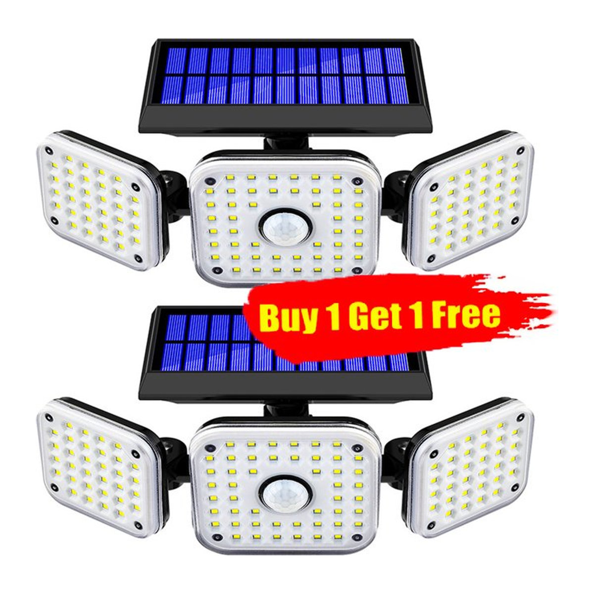 2er Pack ZTree Solarleuchten Outdoor mit 3 LED-Köpfen, Bewegungssensor und IP65 Wasserdichtigkeit, Schwarz, Modernes Design - Bild 1