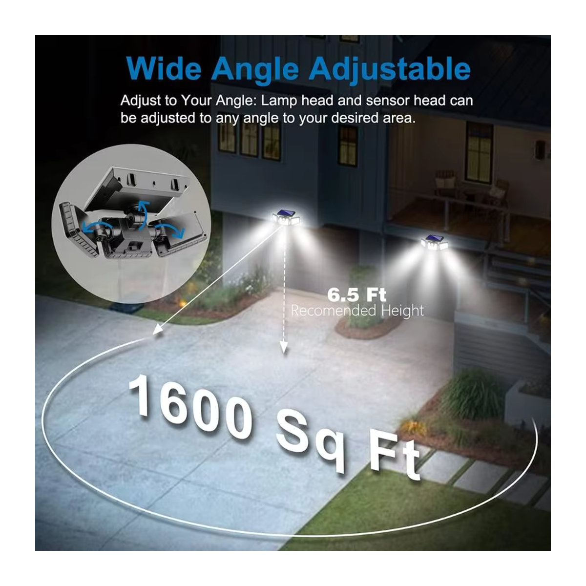 2er Pack ZTree Solarleuchten Outdoor mit 3 LED-Köpfen, Bewegungssensor und IP65 Wasserdichtigkeit, Schwarz, Modernes Design - Bild 5