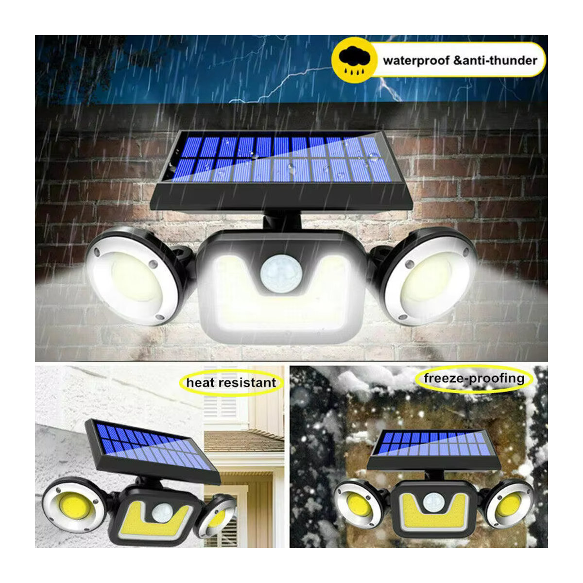 2er Pack ZTree Solarleuchten Outdoor mit 3 LED-Köpfen, Bewegungssensor und IP65 Wasserdichtigkeit, Schwarz, Modernes Design - Bild 6