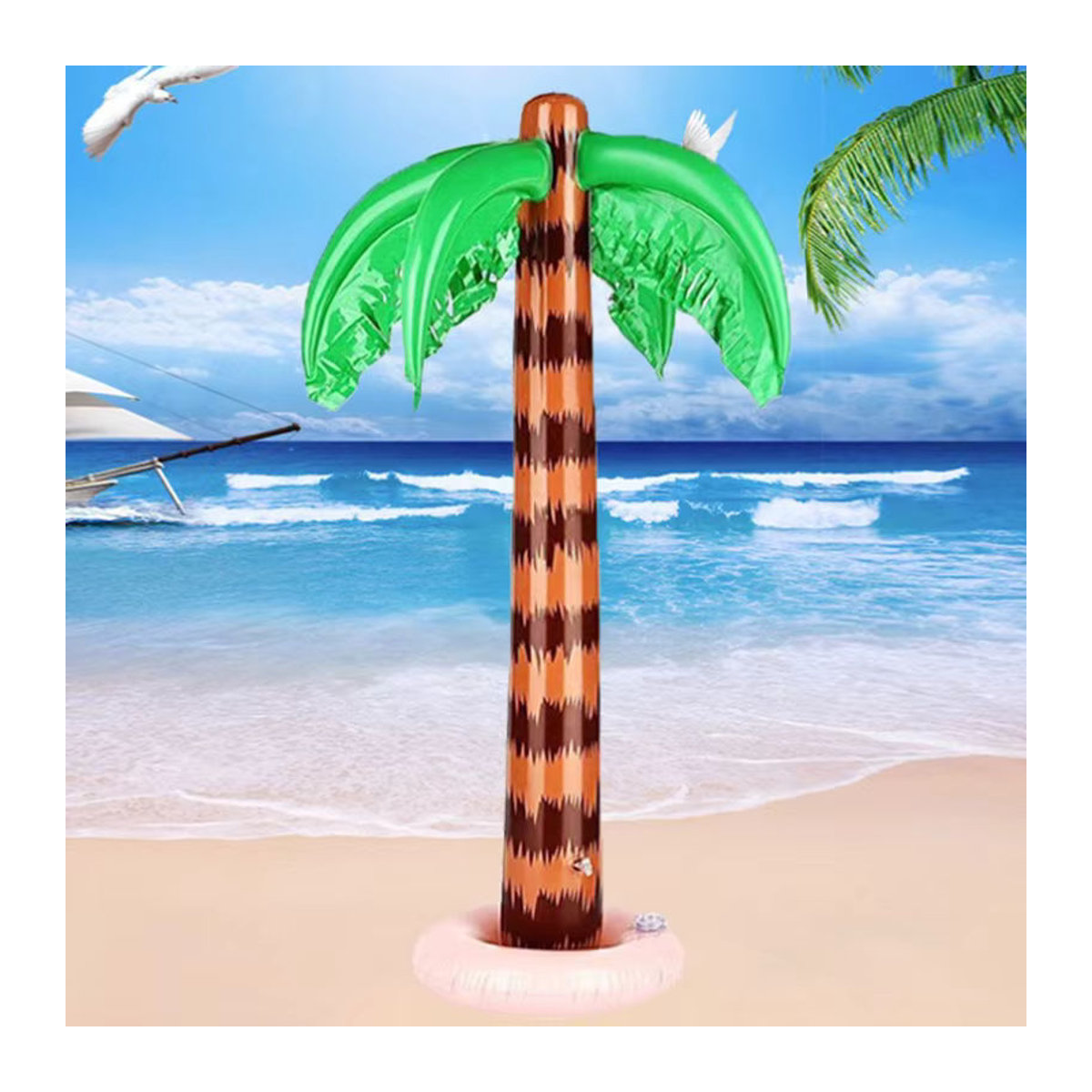 2er-Set Aufblasbare Kokospalmen aus PVC für Outdoor, Strand und Pool, Grün/Mehrfarbig, Höhe: 90 cm - Bild 2