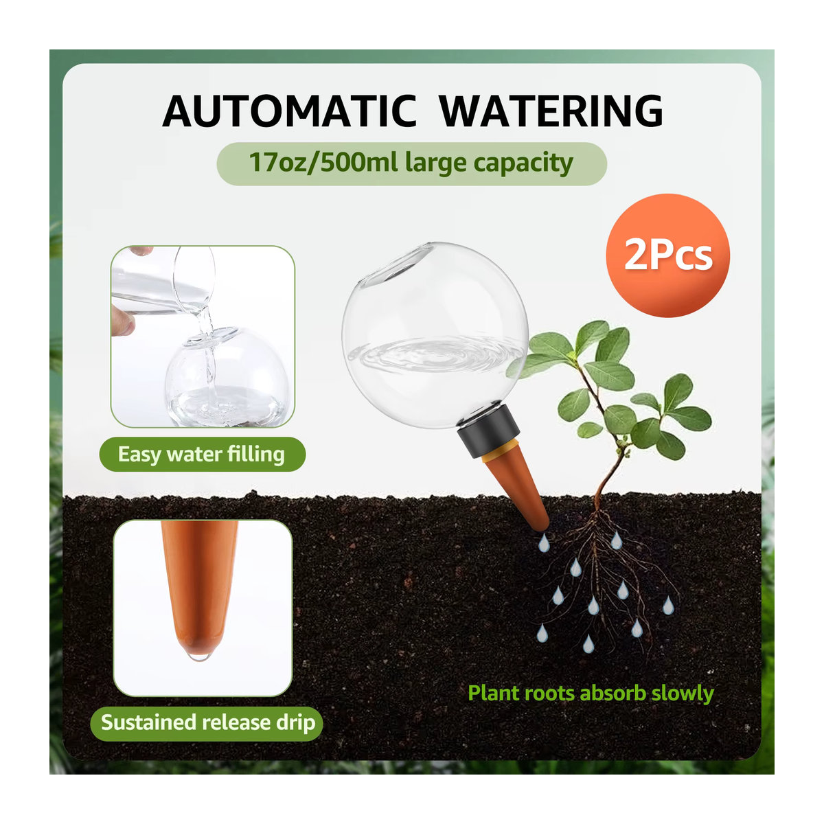 2er-Set Automatische Bewässerungskugeln für Pflanzen und Blumen mit 500 ml Tropfbewässerungssystem - Bild 4