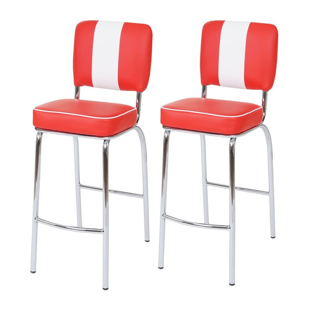 2er-Set Barhocker Akita von MVG im Retro 50er Jahre Design aus Kunstleder in Rot-Weiß - Bild 1