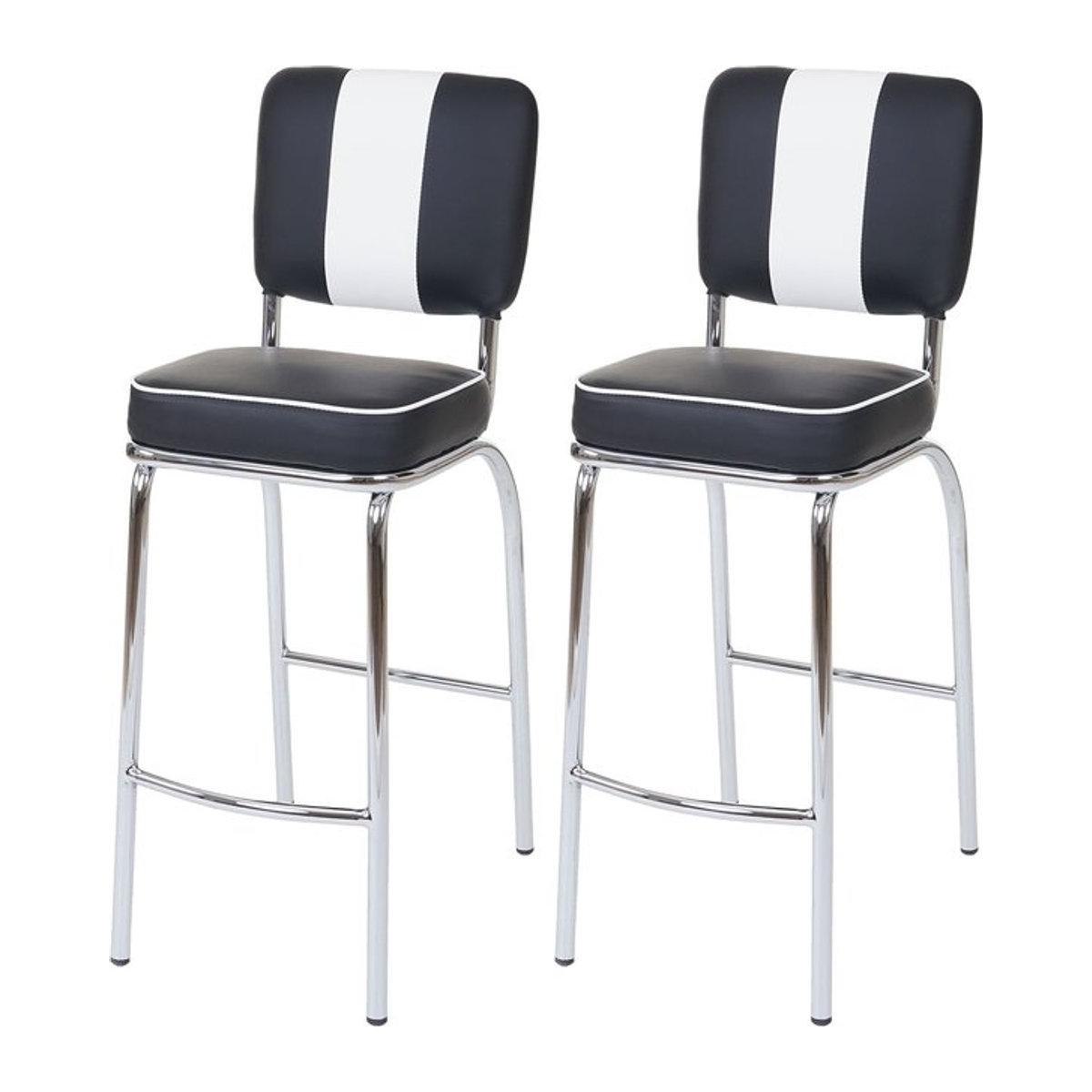 2er-Set Barhocker Akita von MVG im Retro-Design aus Kunstleder in Schwarz-Weiß - Bild 1