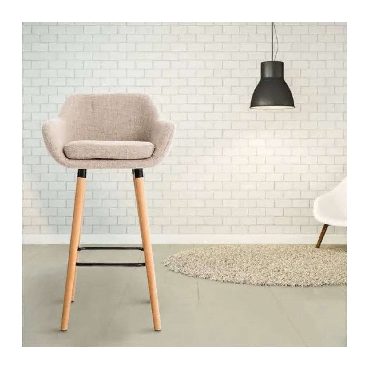 2er-Set Barhocker in Beige mit Rückenlehne und Fußstütze aus Leinen und Massivholz im skandinavischen Design - Bild 2