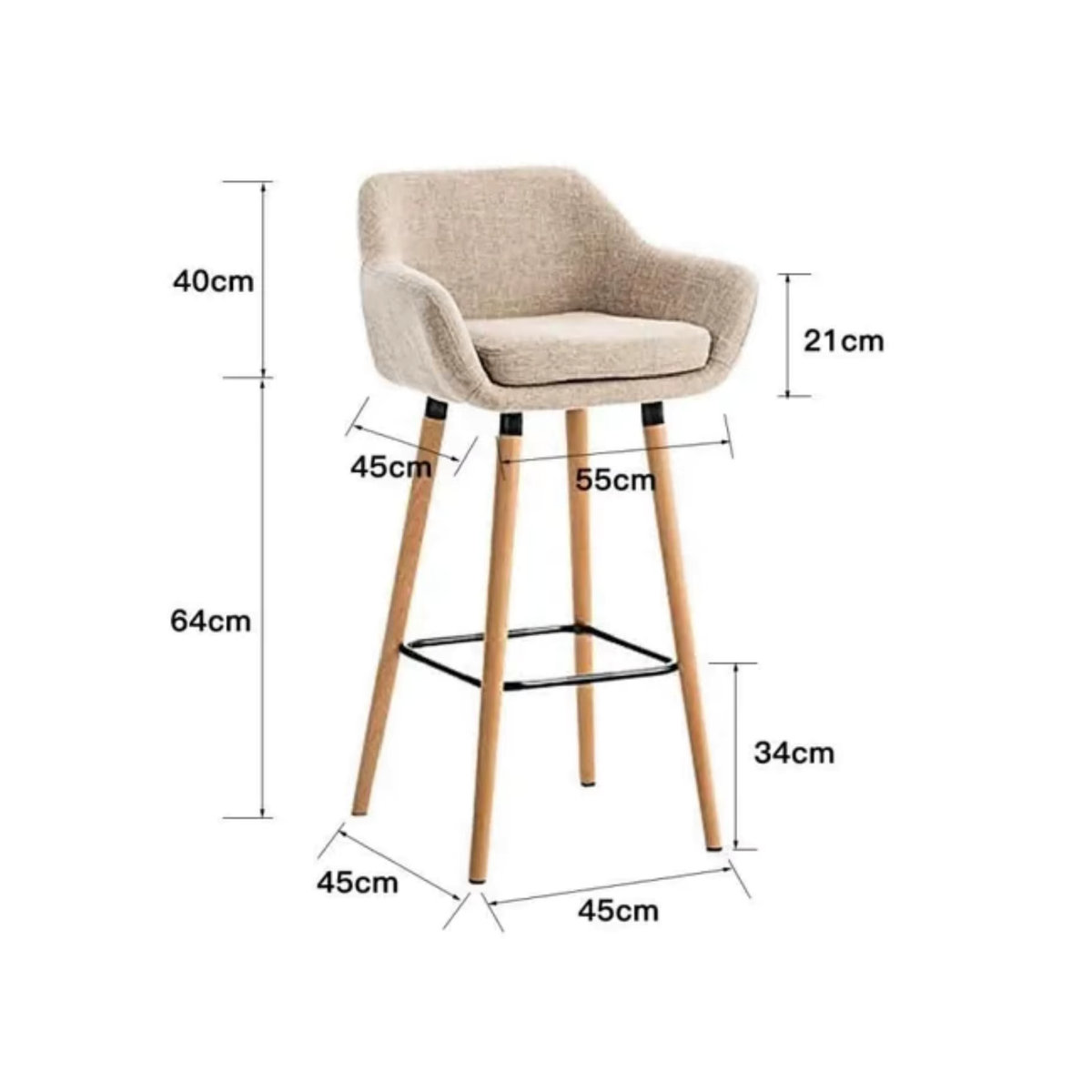 2er-Set Barhocker in Beige mit Rückenlehne und Fußstütze aus Leinen und Massivholz im skandinavischen Design - Bild 4