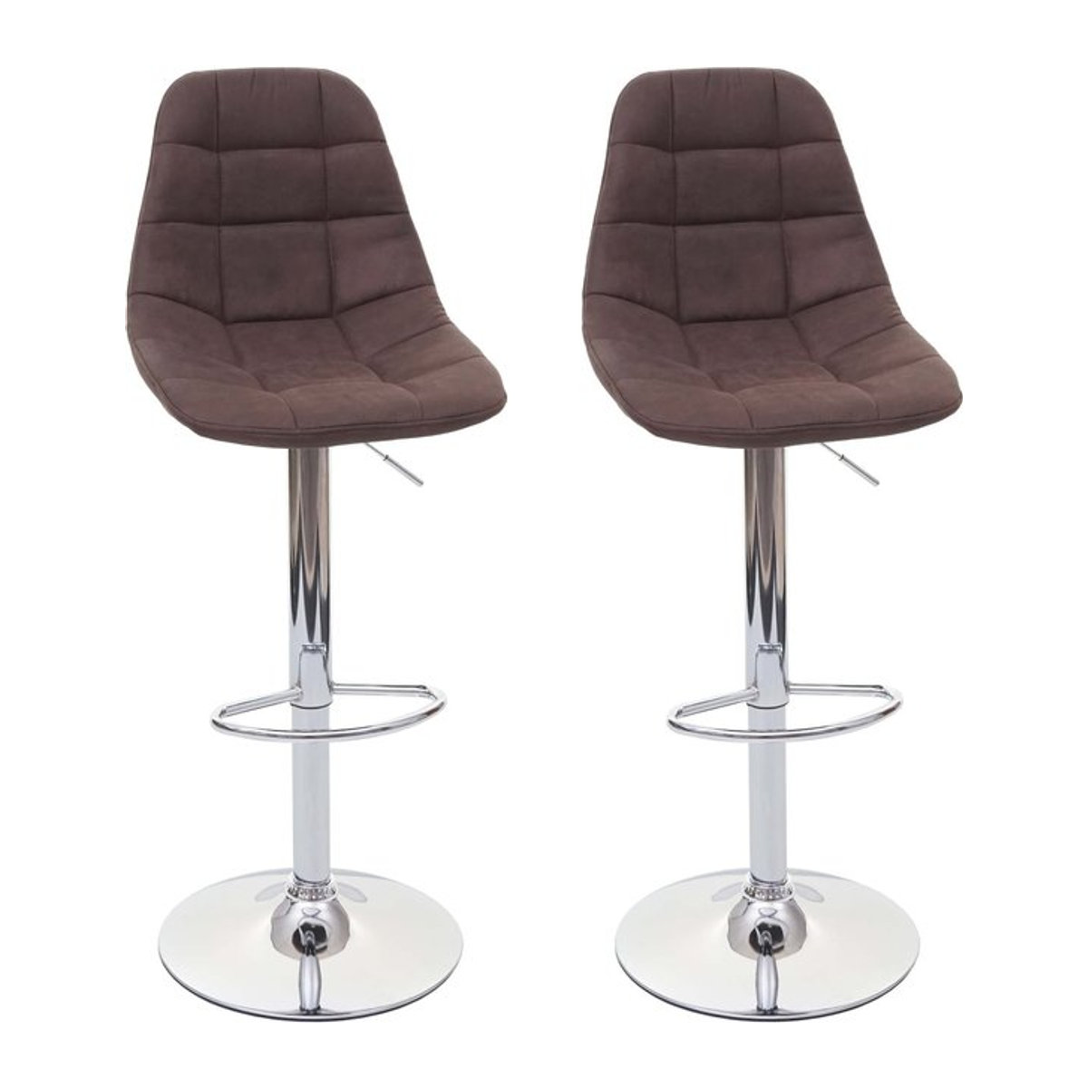 2er-Set Barhocker MCW-A67 in Braun mit Stoffbezug und Chromgestell im Retro-Design - Bild 1