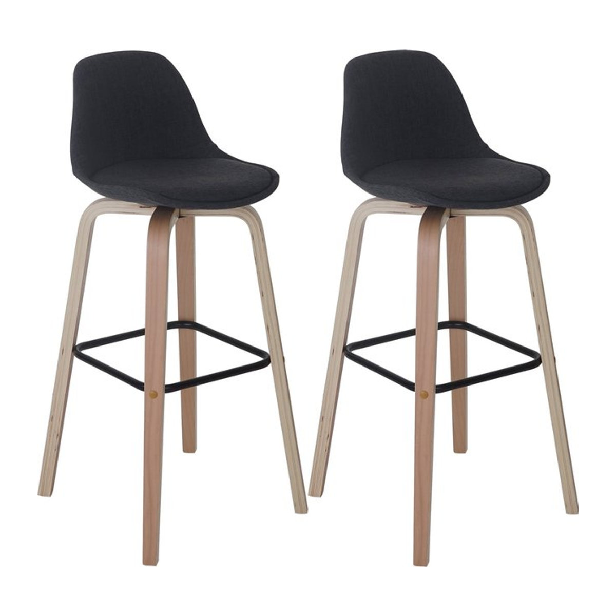 2er-Set Barhocker MCW-A89 mit Lehne in Anthrazit und Grau aus Stoff im skandinavischen Design - Bild 1