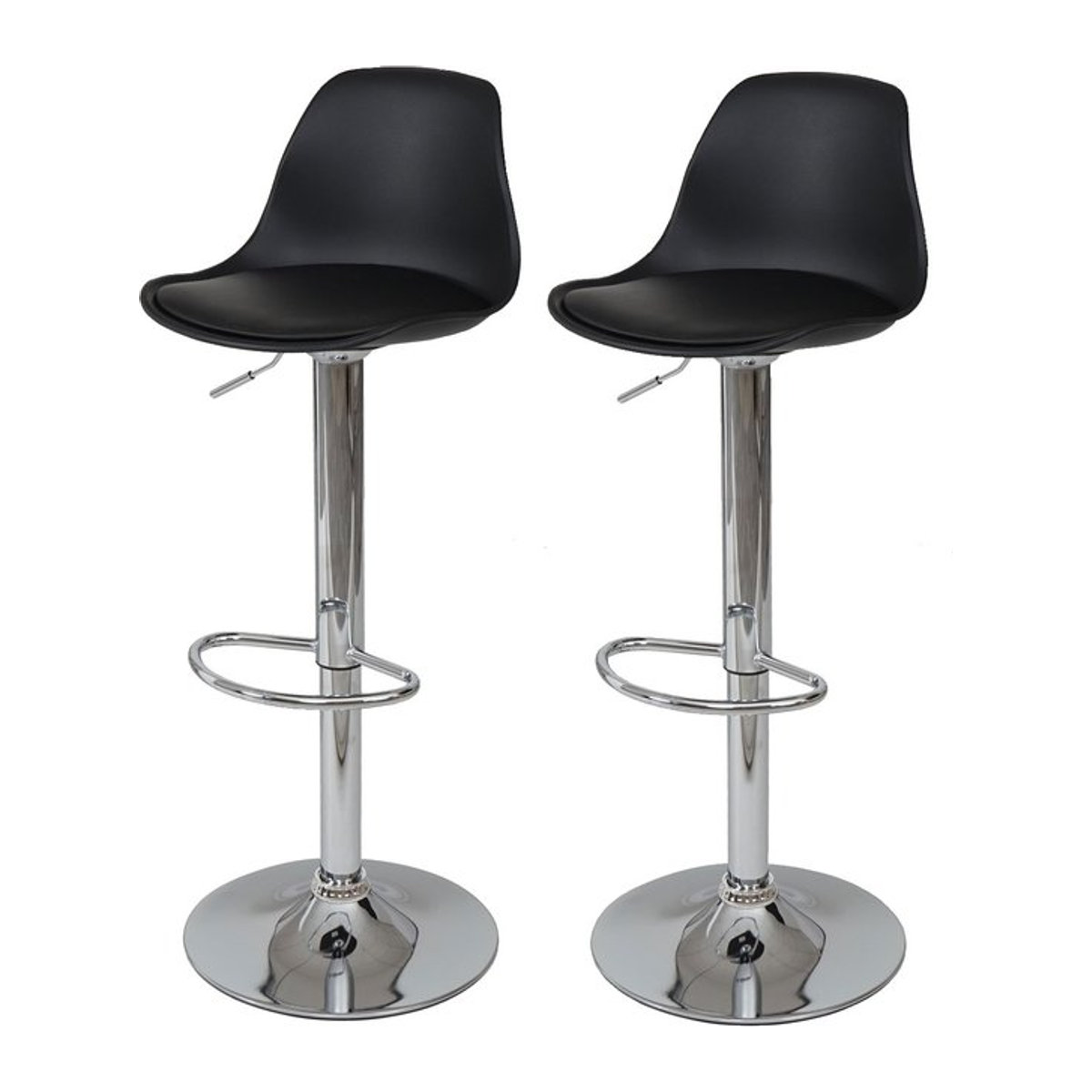 2er-Set Barhocker MCW-B14 Modern aus Kunstleder in Schwarz mit Chrom-Elementen - Bild 1