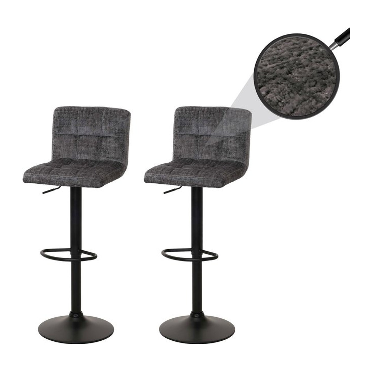 2er-Set Barhocker MCW-G87 höhenverstellbar und drehbar aus Chenille-Stoff in Grau/Anthrazit - Bild 1