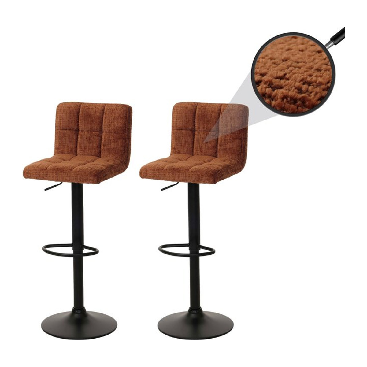 2er-Set Barhocker MCW-G87 höhenverstellbar und drehbar aus Chenille-Stoff in Terracotta - Bild 1