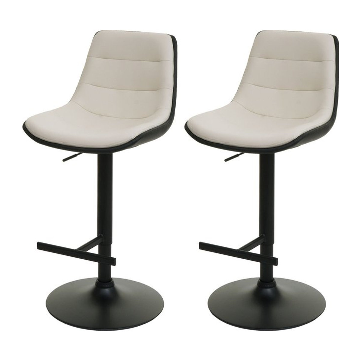 2er-Set Barhocker MCW-L85 höhenverstellbare Drehhocker mit Lehne aus Kunstleder in Creme-Beige - Bild 1