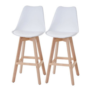2er-Set Barhocker Vaasa T501 von MCW in Weiß mit Kunstleder-Sitzfläche und Massivholzbeinen im skandinavischen Retro-Design