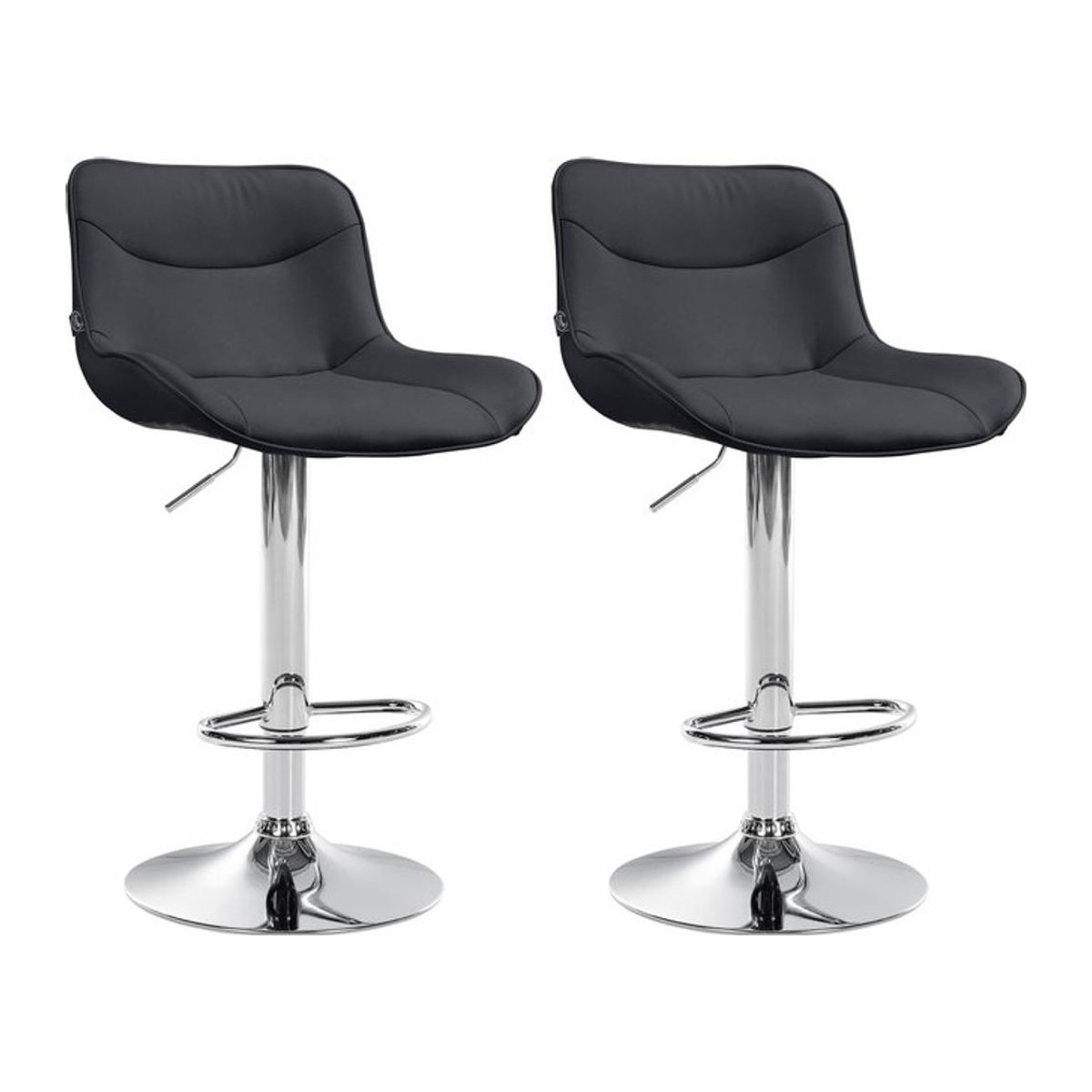 2er Set Barhocker Vonore in Schwarz aus Kunstleder und Metall, modern und höhenverstellbar mit Lehne, 360 Grad drehbar und Fußstütze - Bild 1