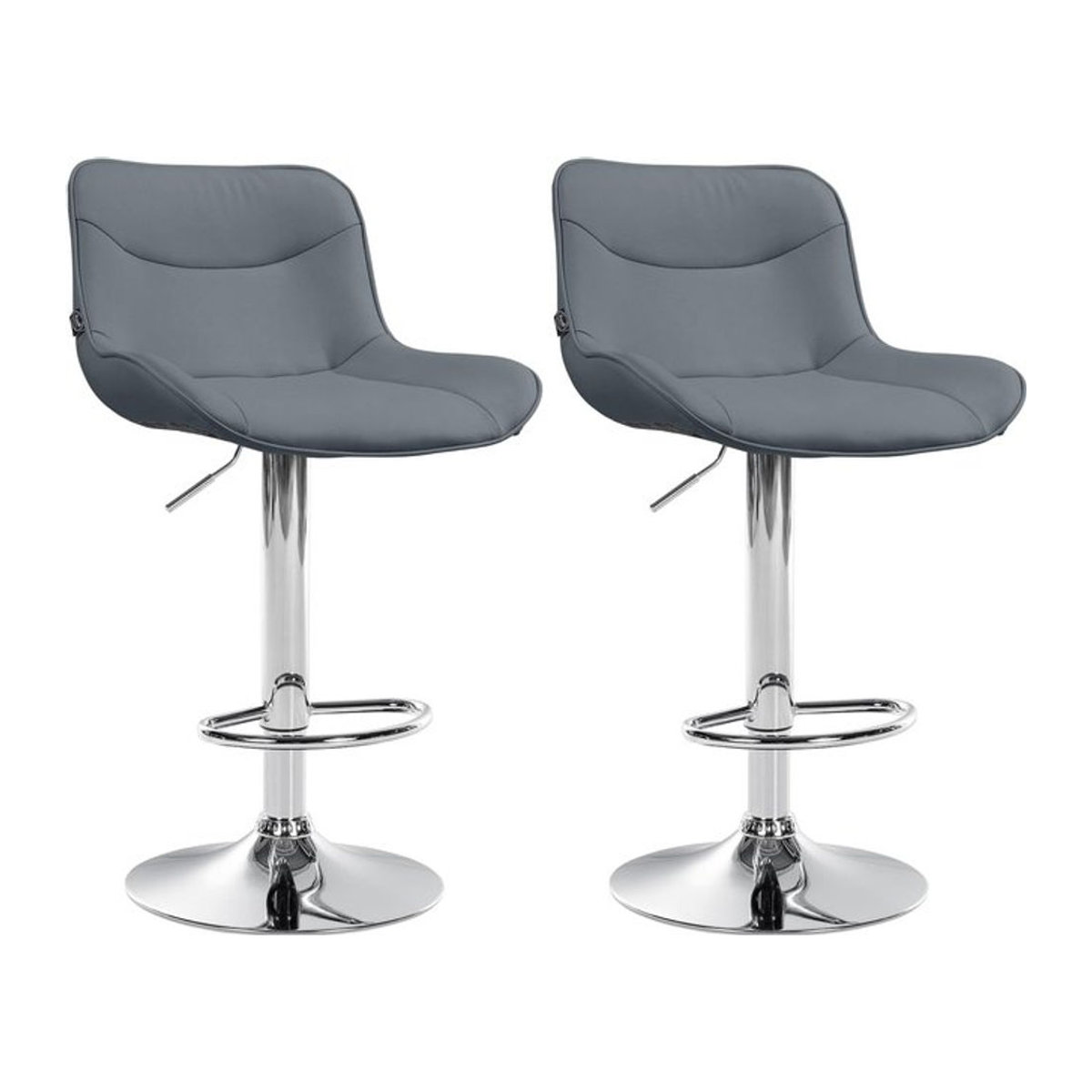 2er Set Barhocker Vonore Modern aus Kunstleder und Metall in Grau, höhenverstellbar mit Lehne, 360 Grad drehbar und Fußstütze - Bild 1
