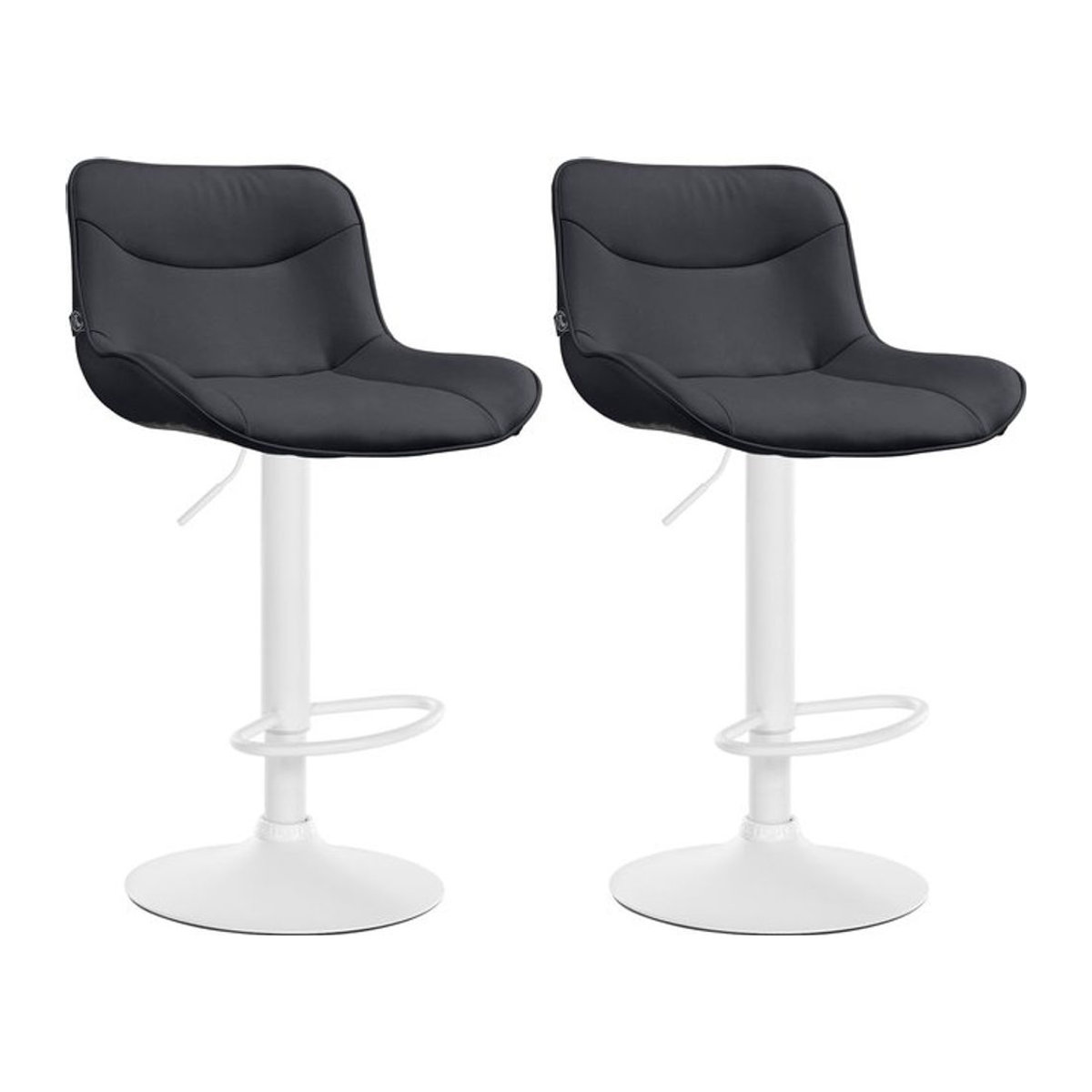 2er Set Barhocker Vonore Modern aus Kunstleder und Metall in Schwarz/Weiß, höhenverstellbar mit Lehne, 360 Grad drehbar und Fußstütze - Bild 1