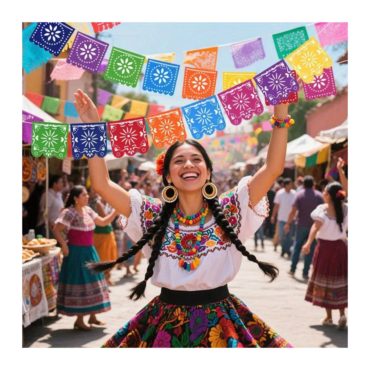 2er-Set bunte mexikanische Papel-Picado-Wimpel aus Filz für deine Fiesta, Cinco de Mayo oder Tag der Toten Dekoration - Bild 1