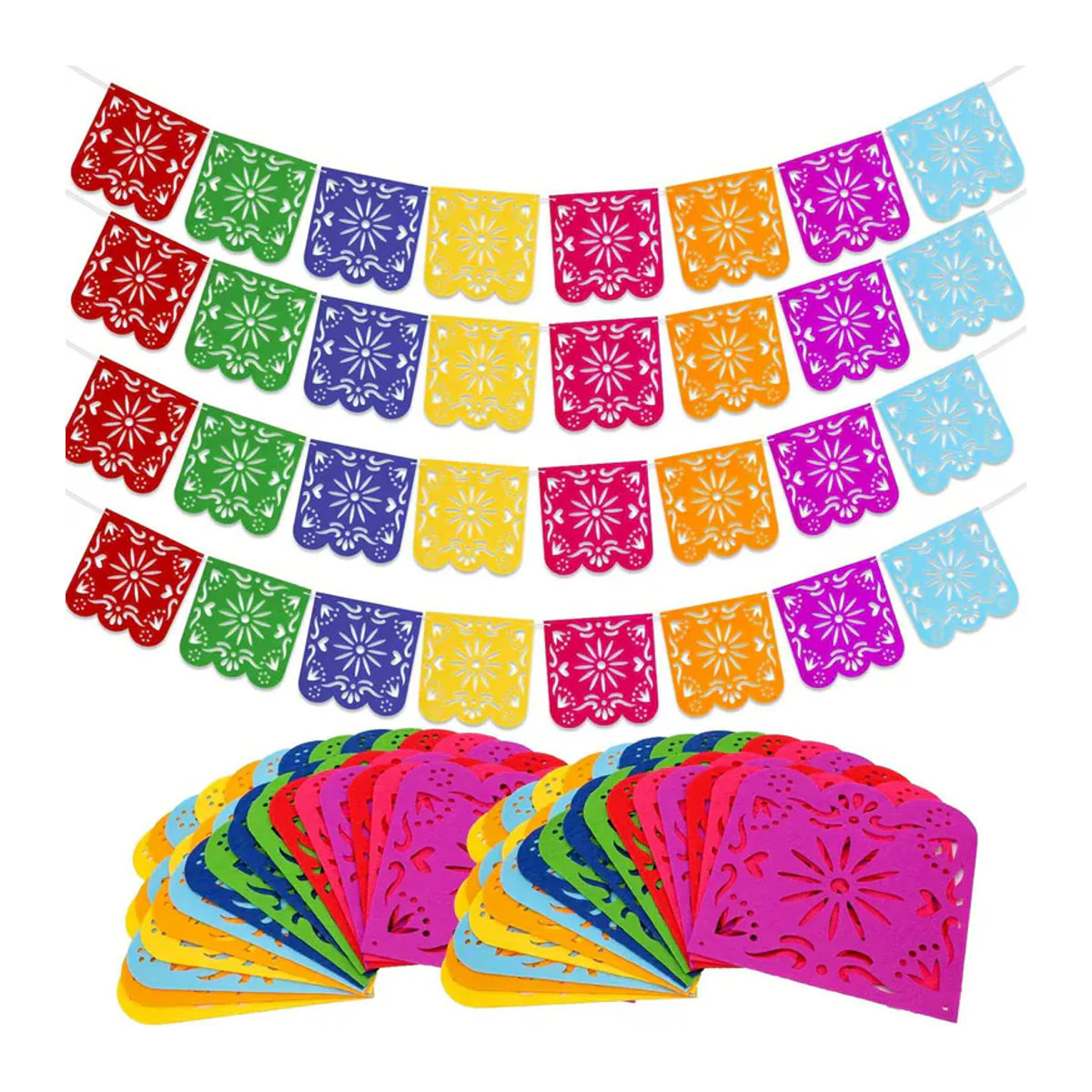 2er-Set bunte mexikanische Papel-Picado-Wimpel aus Filz für deine Fiesta, Cinco de Mayo oder Tag der Toten Dekoration - Bild 2
