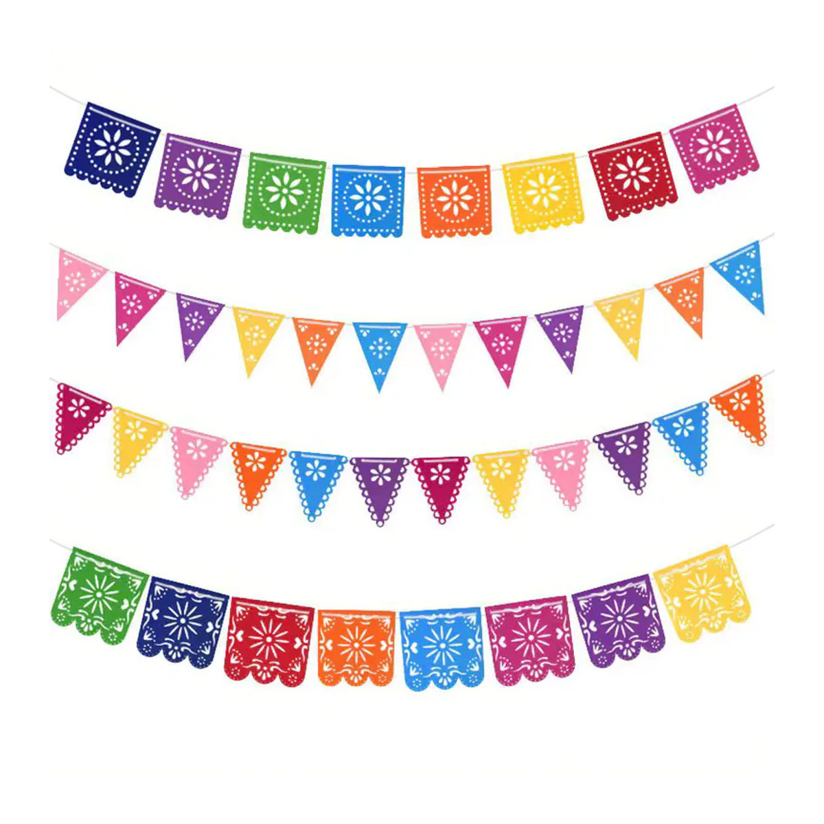 2er-Set bunte mexikanische Papel-Picado-Wimpel aus Filz für deine Fiesta, Cinco de Mayo oder Tag der Toten Dekoration - Bild 3