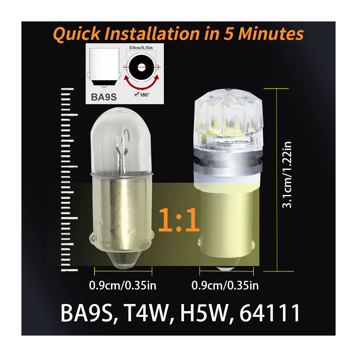 2er-Set cnsunnylight LED Leuchtmittel BA9S in Weiß für Auto Blinker Bremslicht Rückfahrlicht und Innenraum 12V/24V - Bild 6